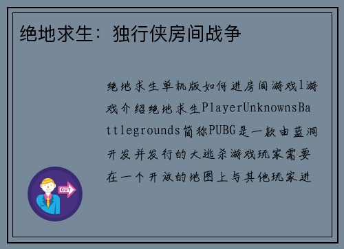 绝地求生：独行侠房间战争