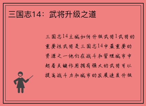 三国志14：武将升级之道